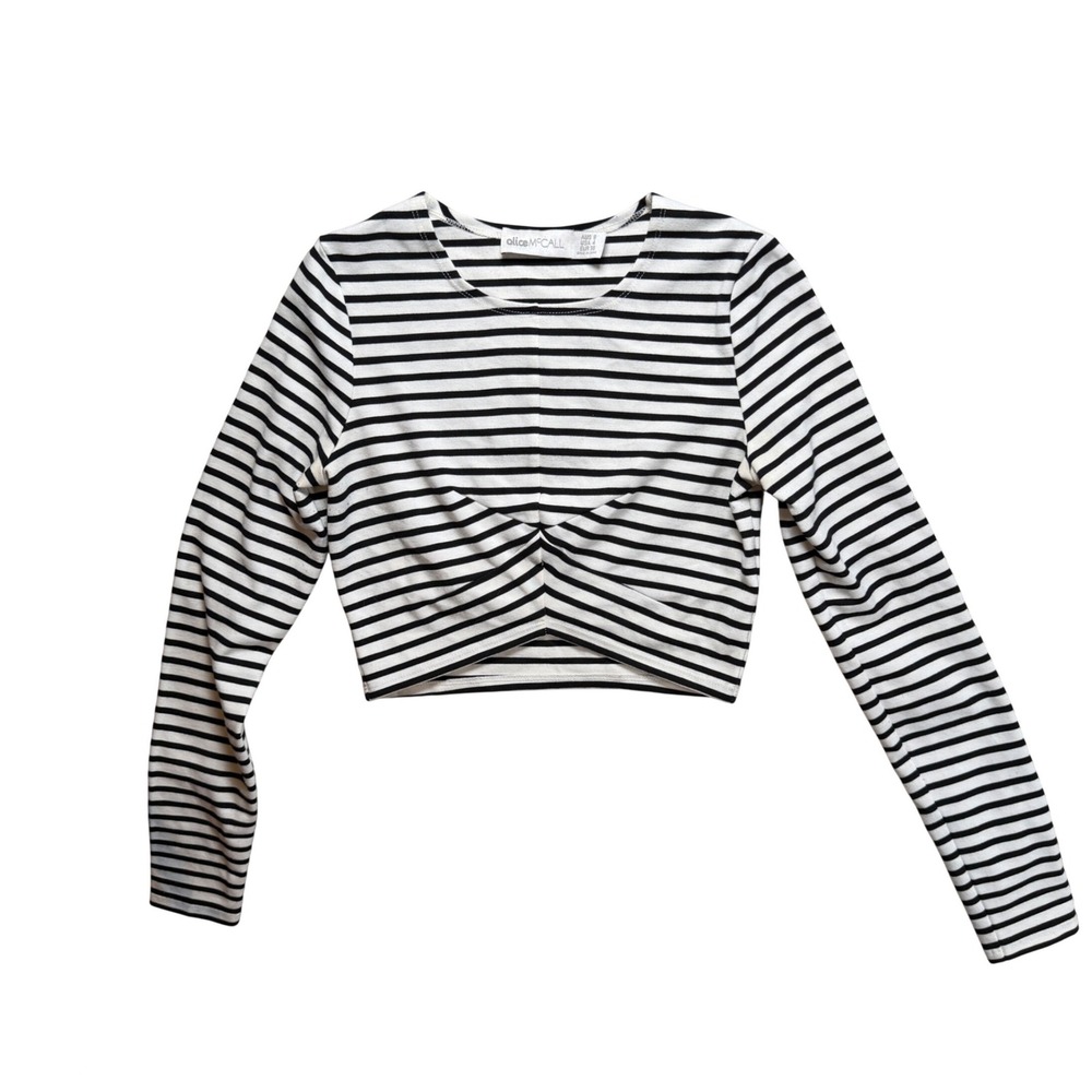 Alice McCall AMT1370 Black White Striped Twist Front Crop Top Long Sleeve Sz 4
